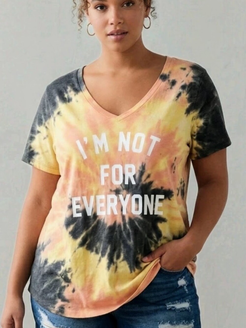 Torrid 2 Tie Dye V-neck T-shirt "I'm not for everyone" Pink, Yellow, Black S/S